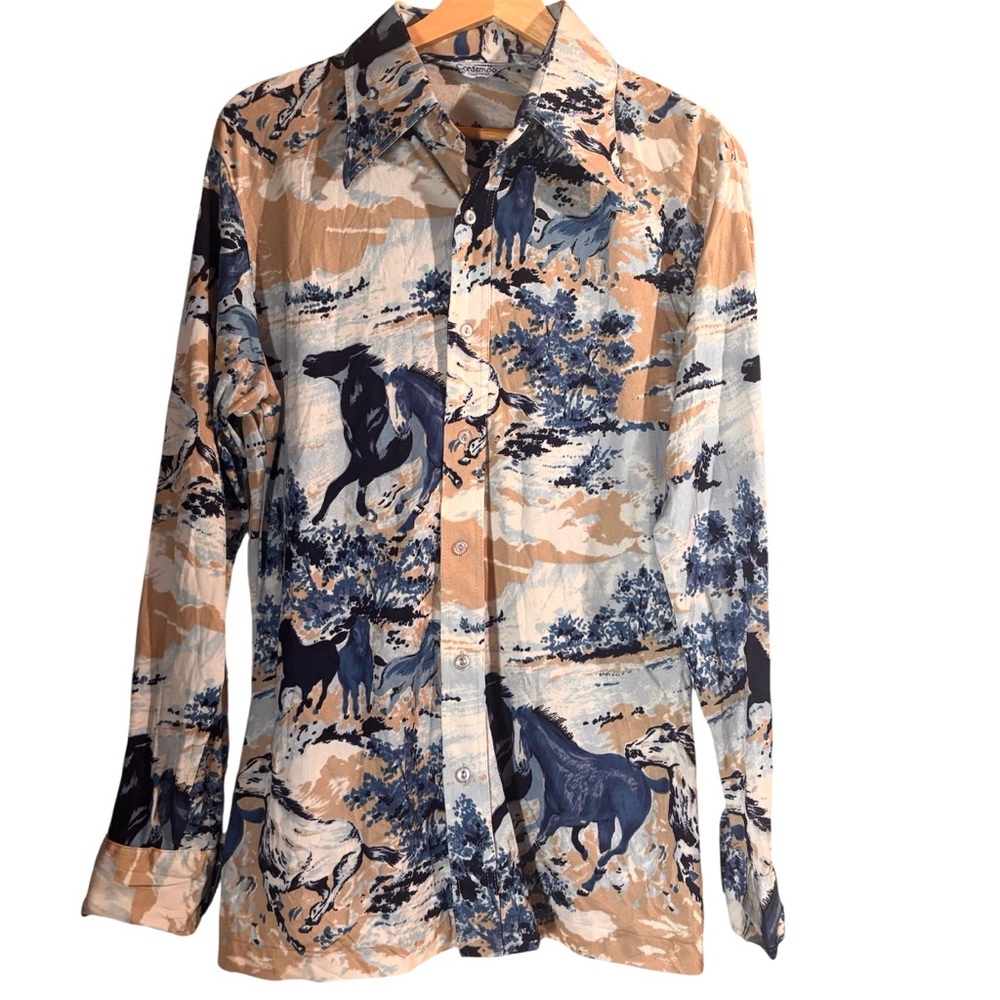 RARE VTG Western Men's Horse Print Button Down Century Contemporary of Cali